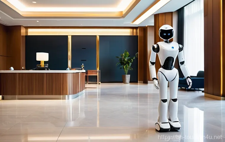 호텔 산업의 정보 기술 혁신 - **Prompt:** "A young adult, casually dressed in a comfortable t-shirt and jeans, is sitting on a plu...