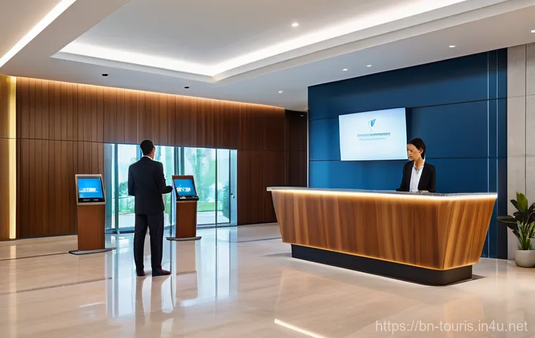 호텔 운영 관리 - **Prompt:** A warm, inviting scene inside a modern, elegantly decorated hotel room. A smiling hotel ...