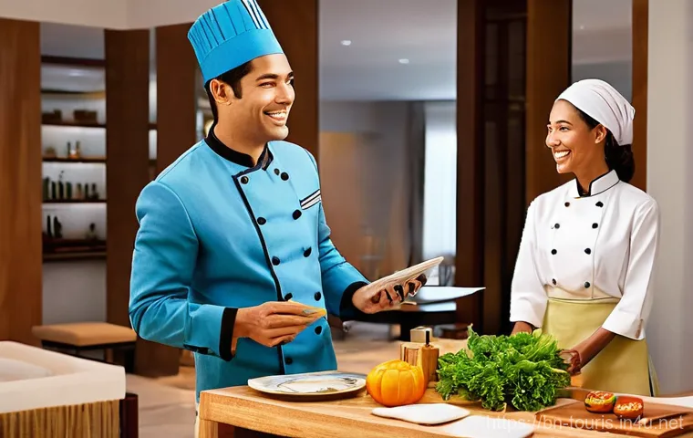 호텔 리더십과 조직 관리 - **Prompt:** "A diverse group of hotel staff, professionally dressed in crisp, modern uniforms, activ...