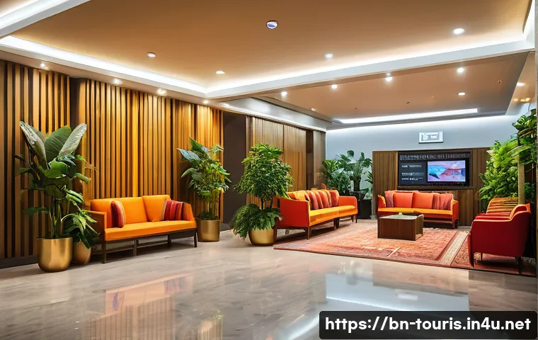 호텔 관광경영학과 취업 현황 - A vibrant and modern hotel lobby scene in Bangladesh, showcasing diverse hotel staff in professional...