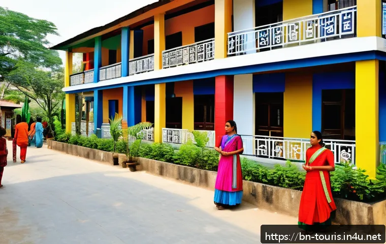호텔관광경영학의 사회적 기여 - A vibrant scene of a small Bengali town&rsquo;s newly opened eco-friendly hotel bustling with local youth ...