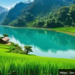 Home 19 관광경영학의 지속 가능성 - A serene mountainous landscape featuring a lush green forest and a clear freshwater lake, with local...
